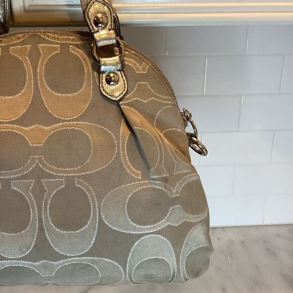 Coach Tan Signature Lurex Logo Satchel - Picture 5 of 14